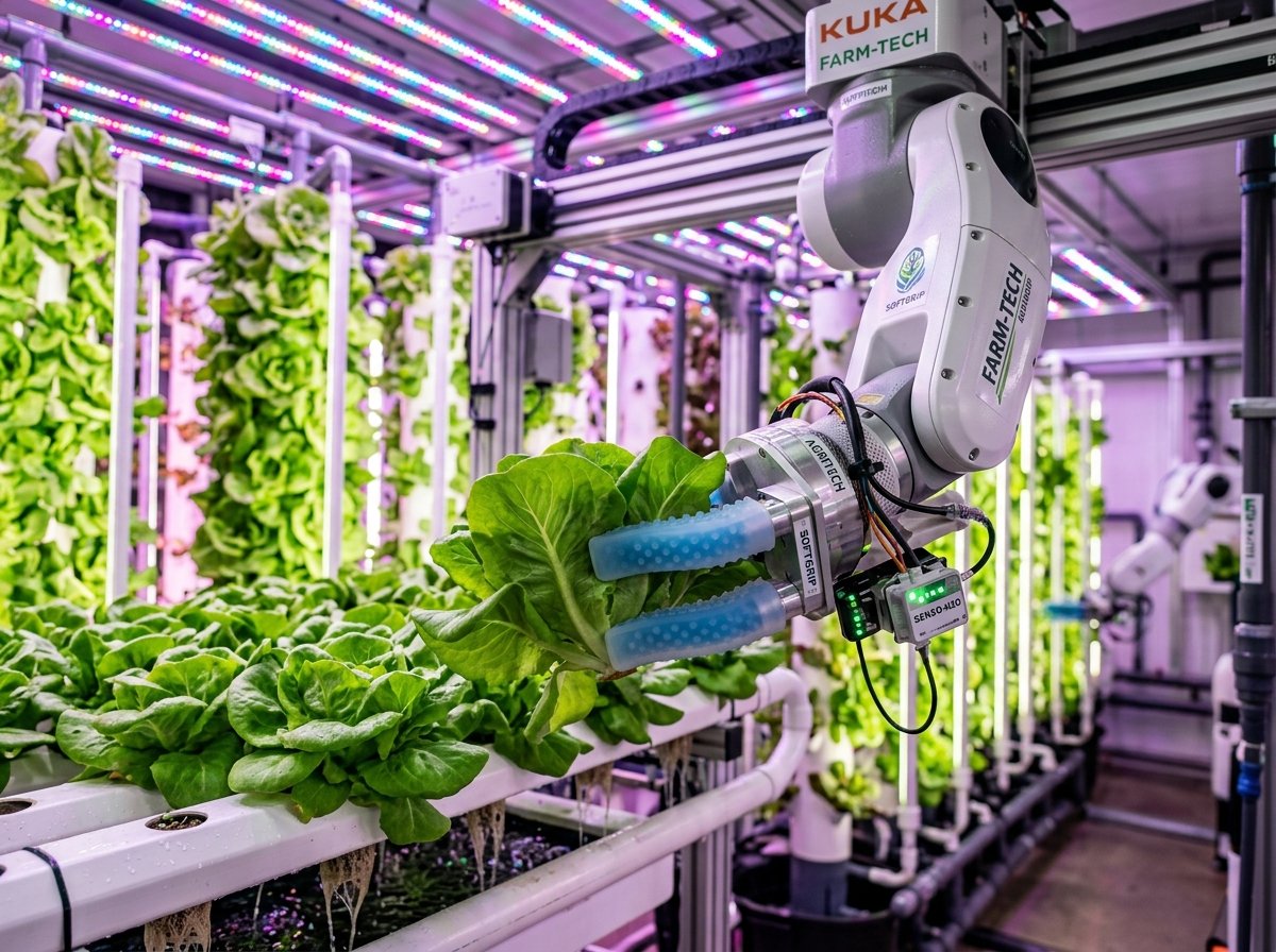 Robotic harvesting arm in vertical farm