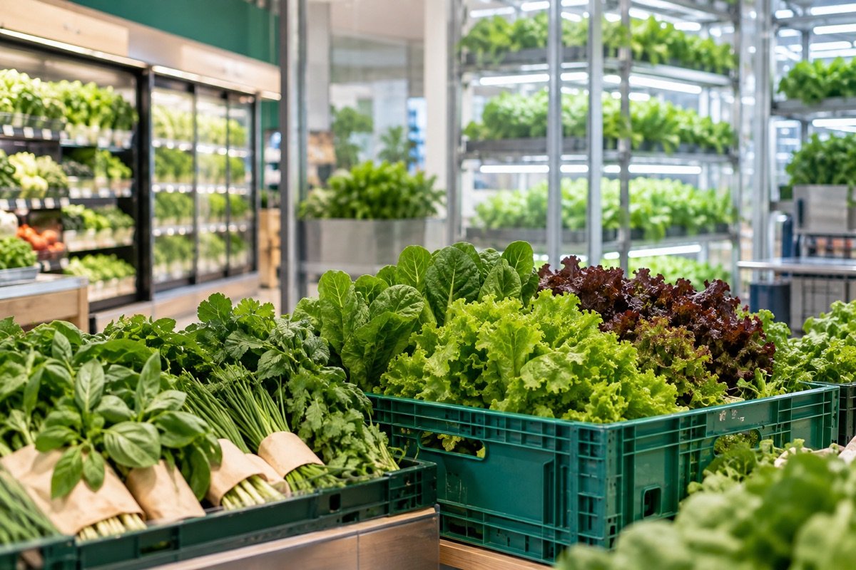 Fresh greens prepared for local retail supply