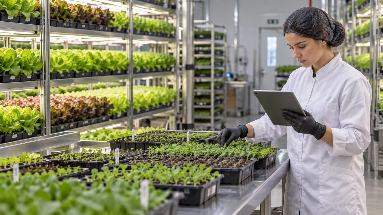 Operator planning production around seedling trays using a tablet